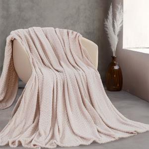 Κουβέρτα Υπέρδιπλη Jacquard Flannel 220x240cm Rythmos Harmonie Μπεζ Πολυεστέρας