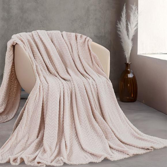 Κουβέρτα Υπέρδιπλη Jacquard Flannel 220x240cm Rythmos Harmonie Μπεζ Πολυεστέρας