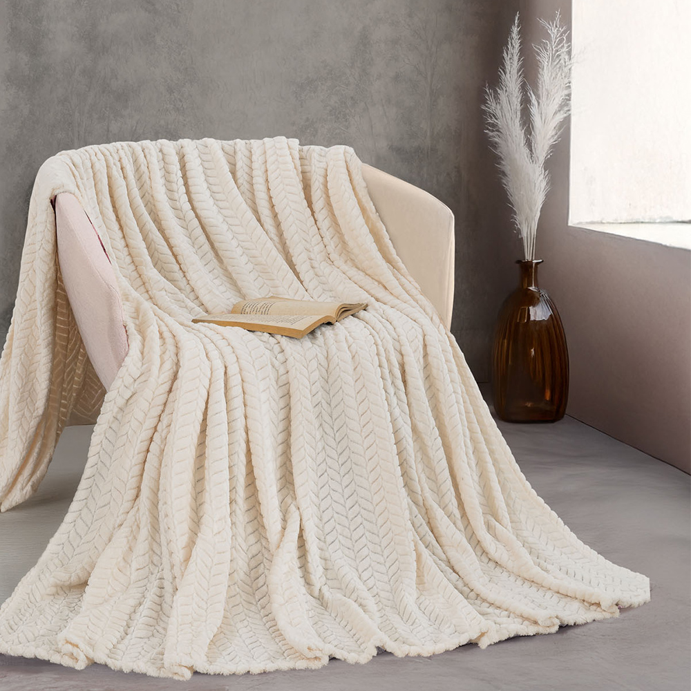Κουβέρτα Υπέρδιπλη Jacquard Flannel 220x240cm Rythmos Harmonie Εκρού Πολυεστέρας