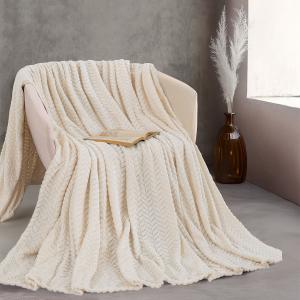 Κουβέρτα Υπέρδιπλη Jacquard Flannel 220x240cm Rythmos Harmonie Εκρού Πολυεστέρας