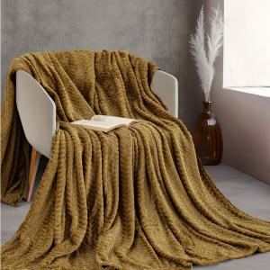 Κουβέρτα Υπέρδιπλη Jacquard Flannel 220x240cm Rythmos Harmonie Χρυσό Πολυεστέρας