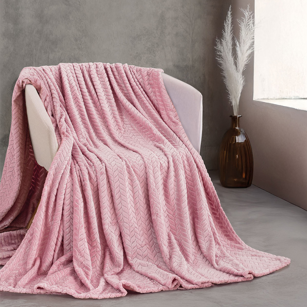 Κουβέρτα Υπέρδιπλη Jacquard Flannel 220x240cm Rythmos Harmonie Ροζ Πολυεστέρας