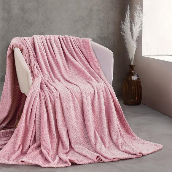 Κουβέρτα Υπέρδιπλη Jacquard Flannel 220x240cm Rythmos Harmonie Ροζ Πολυεστέρας