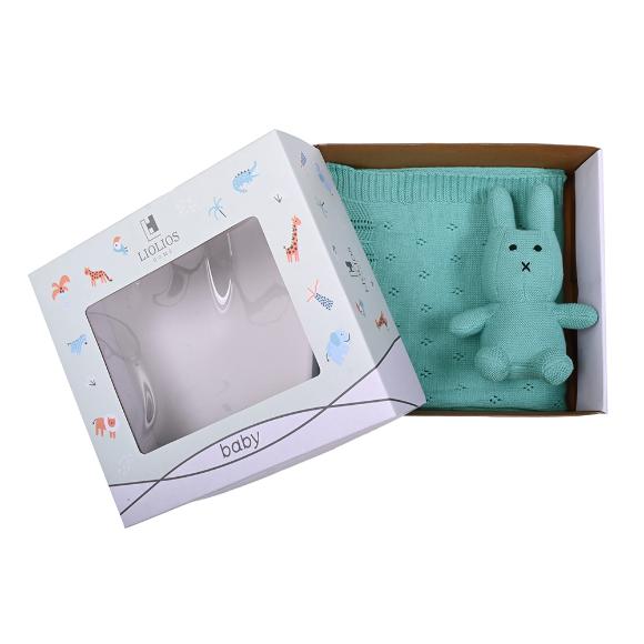 Κουβέρτα Πλεκτή Αγκαλιάς 80x100cm Liolios Home Bunny/Toy(Aqua) Βαμβακερή