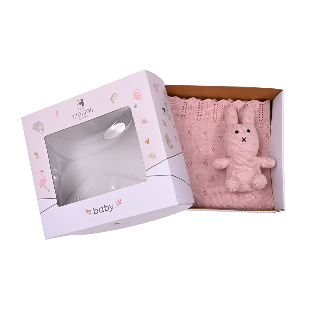 Κουβέρτα Πλεκτή Αγκαλιάς 80x100cm Liolios Home Bunny/Toy(Pink) Βαμβακερή