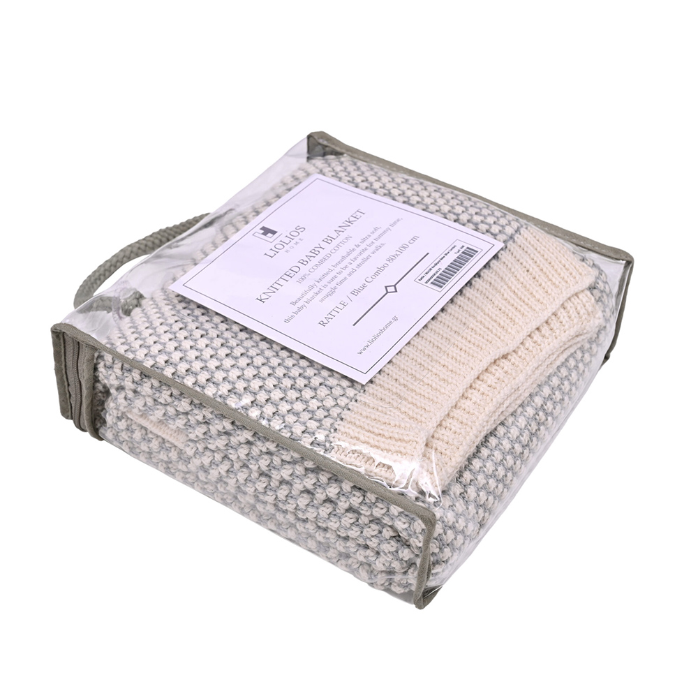Κουβέρτα Πλεκτή Αγκαλιάς 80x100cm Liolios Home Rattle Blue Combo Βαμβακερή