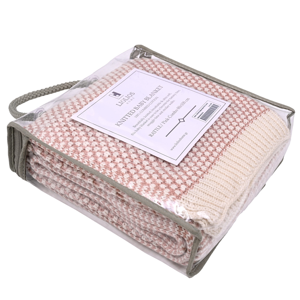 Κουβέρτα Πλεκτή Αγκαλιάς 80x100cm Liolios Home Rattle Pink Combo  Βαμβακερή