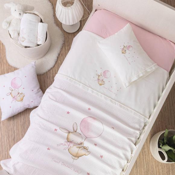Κουβέρτα Κούνιας Βρεφική Πικέ 110x140cm Borea Sweet Dreams Baby Λευκό Ροζ Βαμβακερή