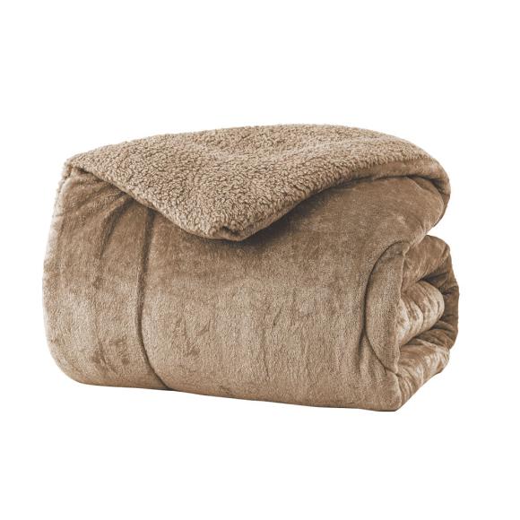 Κουβερτοπάπλωμα Υπέρδιπλο Fleece-Sherpa 220x240cm Borea Άμμου Πολυέστερας