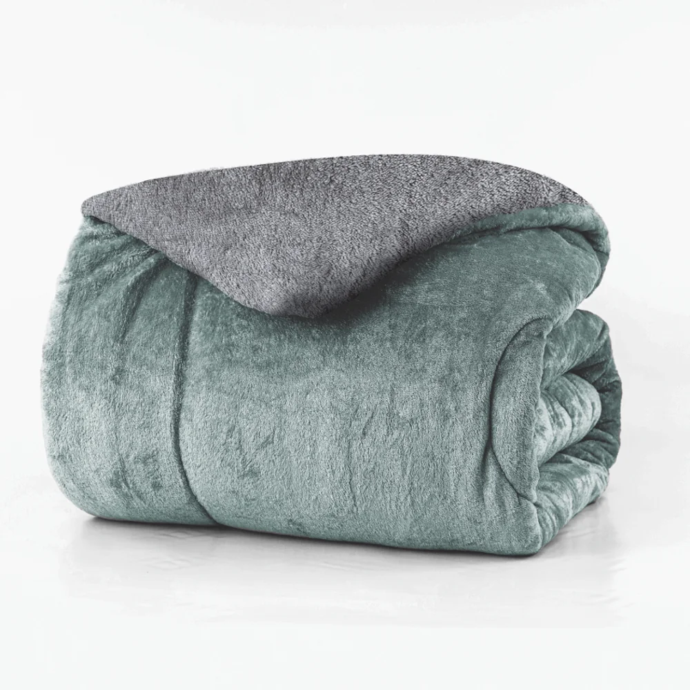Κουβερτοπάπλωμα Υπέρδιπλο Fleece-Sherpa 220x240cm Borea Cozy Μέντα-Γκρι Πολυέστερας