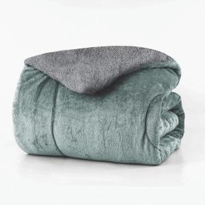 Κουβερτοπάπλωμα Υπέρδιπλο Fleece-Sherpa 220x240cm Borea Cozy Μέντα-Γκρι Πολυέστερας