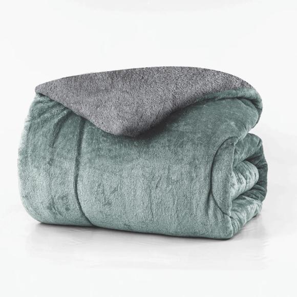 Κουβερτοπάπλωμα Υπέρδιπλο Fleece-Sherpa 220x240cm Borea Cozy Μέντα-Γκρι Πολυέστερας