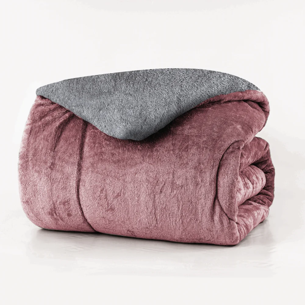 Κουβερτοπάπλωμα Υπέρδιπλο Fleece-Sherpa 220x240cm Borea Cozy Ροζέ-Γκρι Πολυέστερας