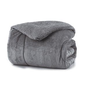 Κουβερτοπάπλωμα Υπέρδιπλο Fleece-Sherpa 220x240cm Borea Γκρι Πολυέστερας