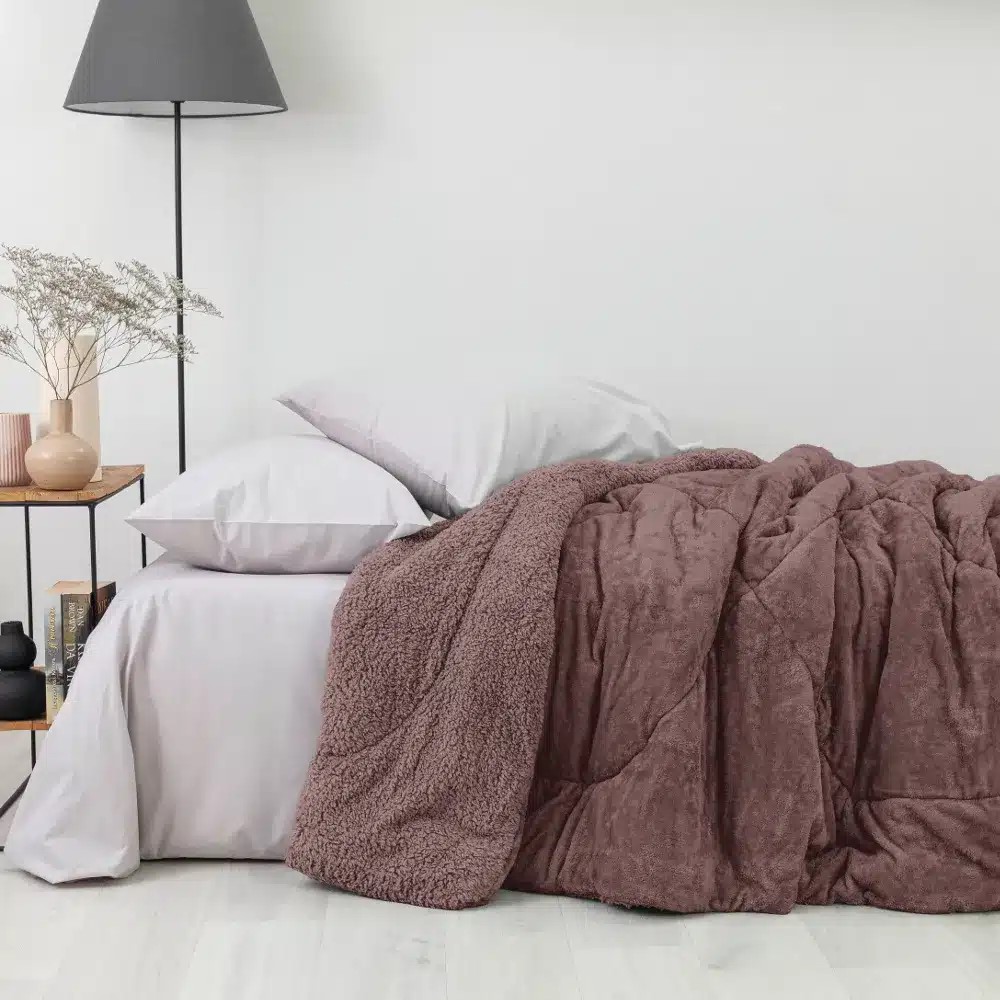 Κουβερτοπάπλωμα Μονό Fleece-Sherpa 160x220cm Borea Cozy Καφέ Πολυέστερας