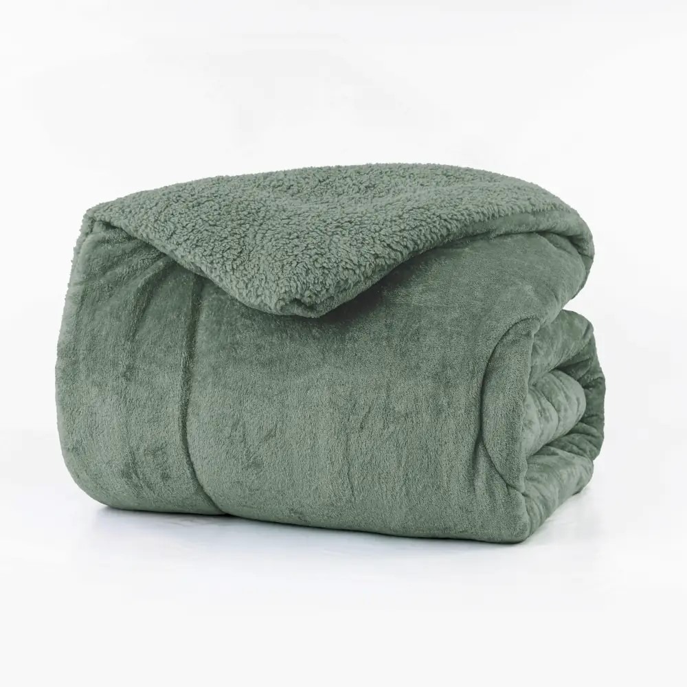 Κουβερτοπάπλωμα Μονό Fleece-Sherpa 160x220cm Borea Cozy Λαδί Πολυέστερας
