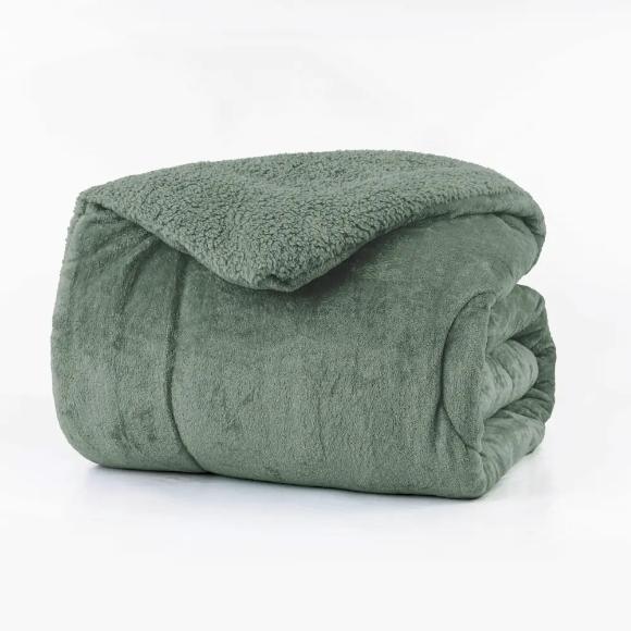 Κουβερτοπάπλωμα Μονό Fleece-Sherpa 160x220cm Borea Cozy Λαδί Πολυέστερας
