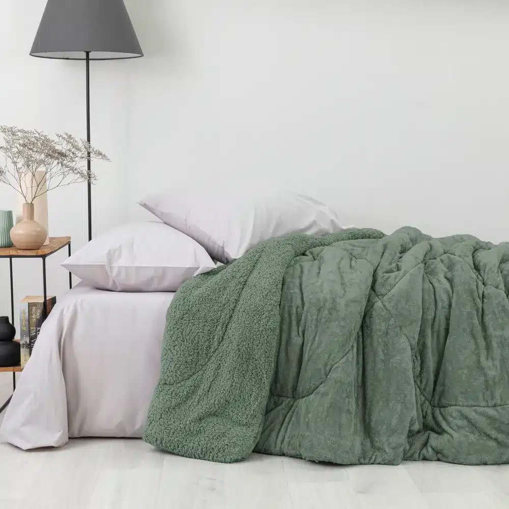 Κουβερτοπάπλωμα Μονό Fleece-Sherpa 160x220cm Borea Cozy Λαδί Πολυέστερας