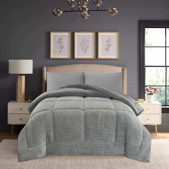 Κουβερτοπάπλωμα Υπέρδιπλο Fleece-Flannel 220x240cm Liolios Home Napoli Grey Πολυέστερας