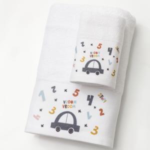 Πετσέτες Παιδικές Σετ 2 Τεμάχια Borea Car Λευκό Βαμβακερές