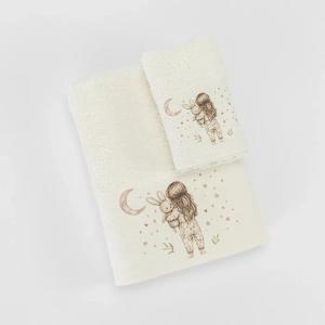 Πετσέτες Παιδικές Σετ 2 Τεμάχια Borea Goodnight Εκρού-Ροζέ Βαμβακερές