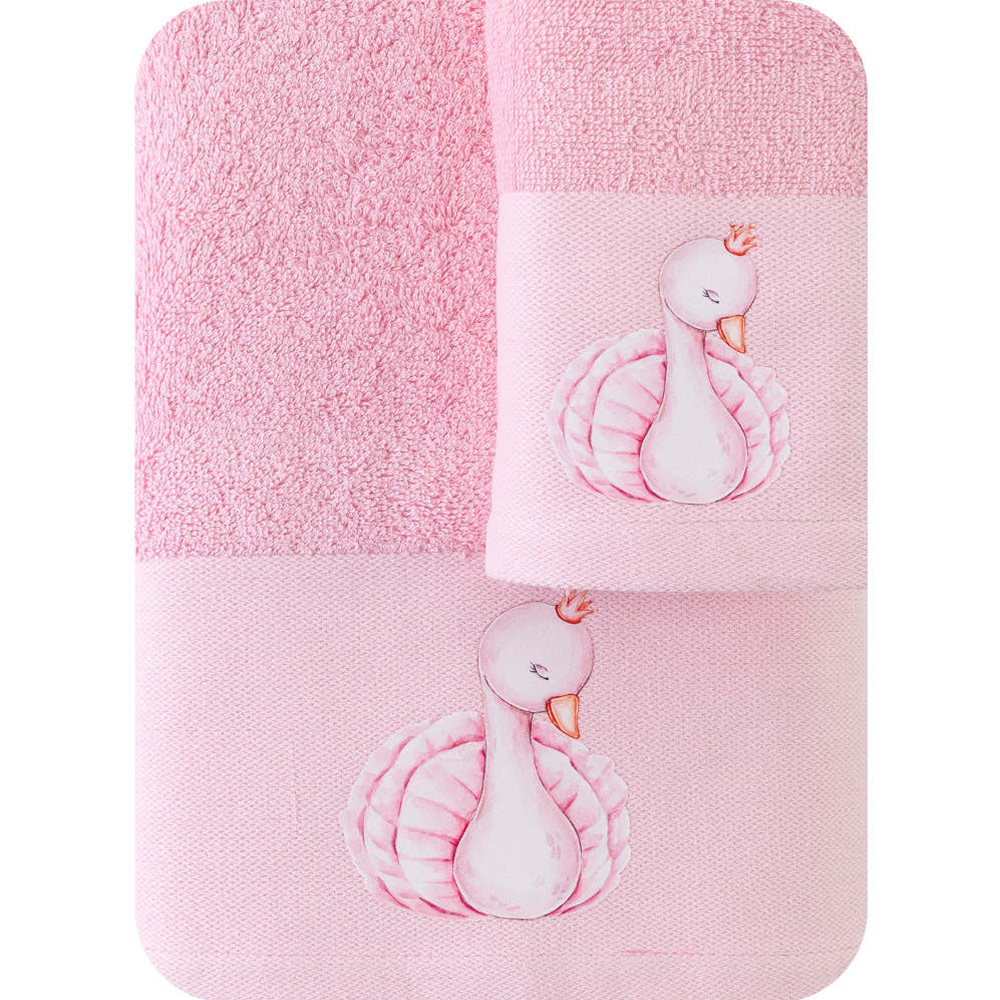 Πετσέτες Παιδικές Σετ 2 Τεμάχια Borea Κύκνος Ροζ Βαμβακερές