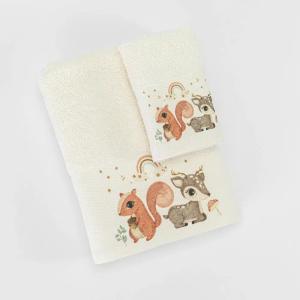 Πετσέτες Παιδικές Σετ 2 Τεμάχια Borea Woodland Εκρού Βαμβακερές