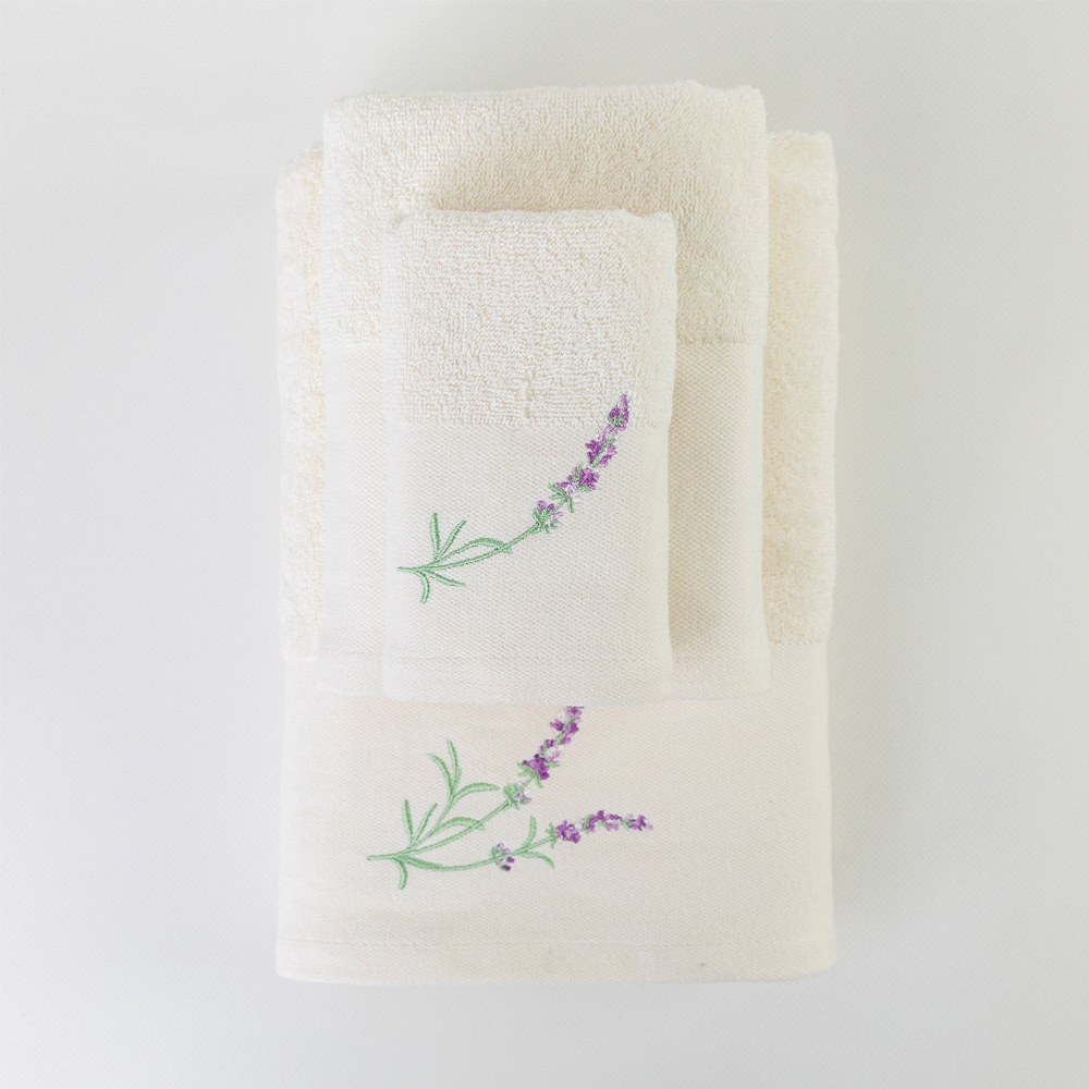 Πετσέτες Σετ 3 Τεμάχια Borea Lavender Εκρού Βαμβακερές