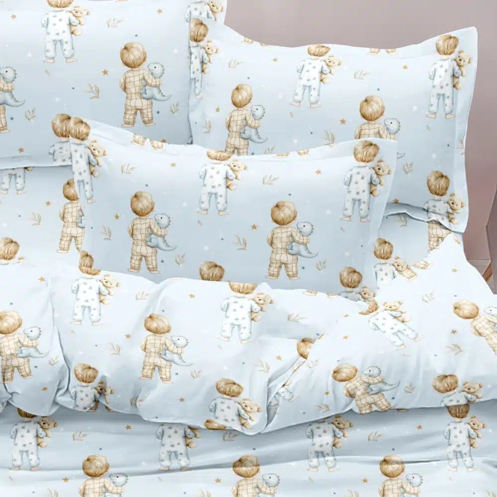 Σετ 5τμχ Κουβερλί + Σετ Σεντόνια Μονα Borea Goodnight Σιέλ Microfiber