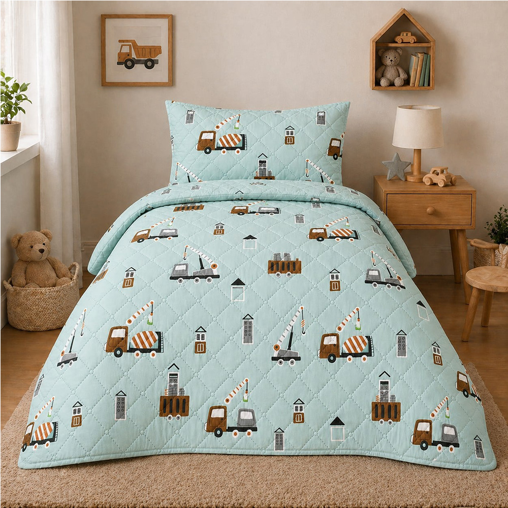 Κουβερλί Παιδικό Μονό Σετ 160x220cm Trucks Microfiber
