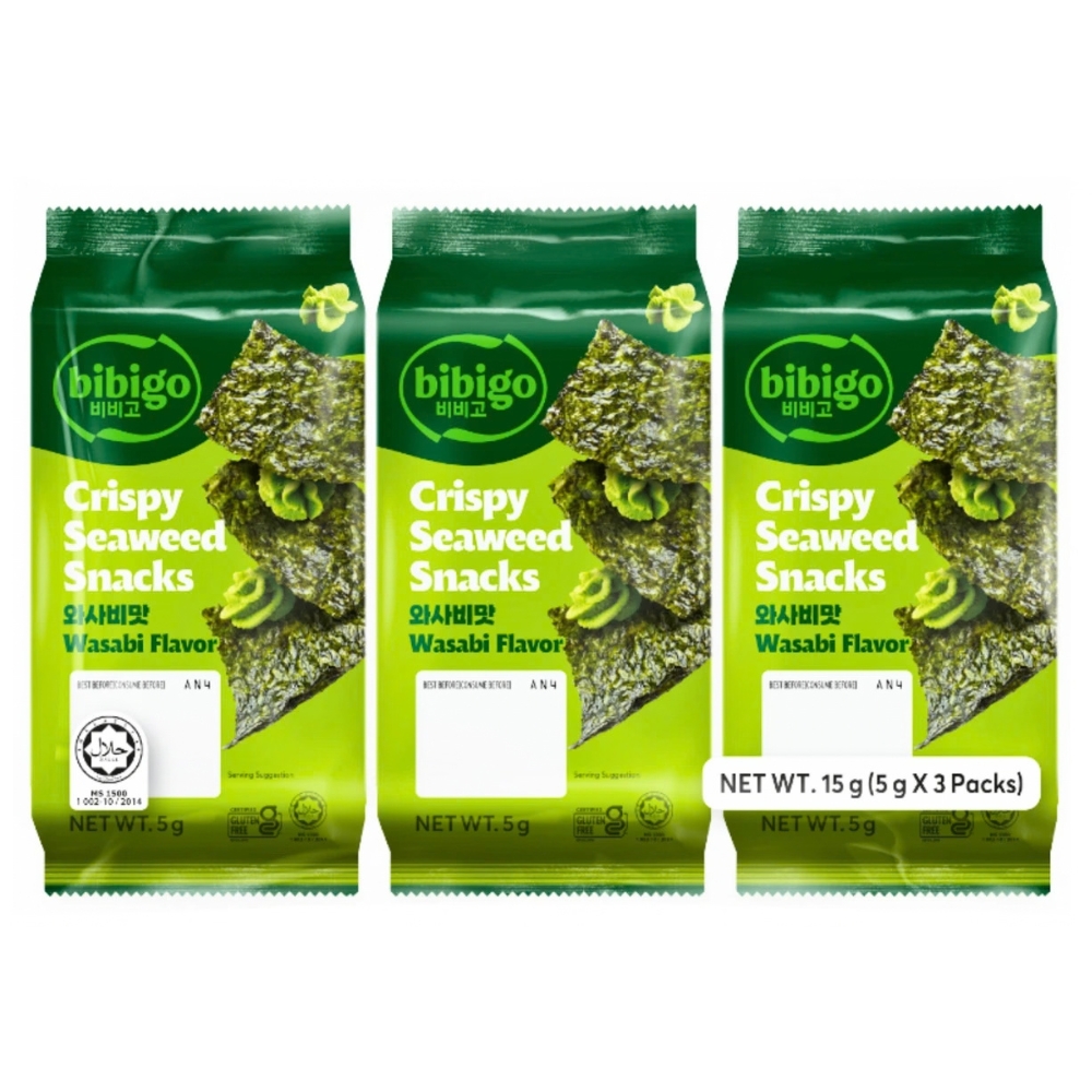 Crispy Wasabi Seaweed Snack 15g (3x5g) BIBIGO