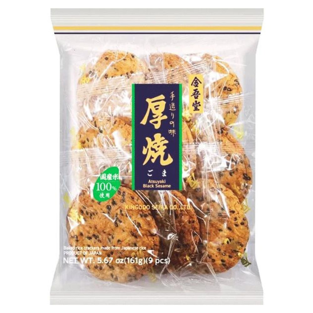 Rice Crackers Soy Sauce Flavour & Black Sesame Atsuyaki Senbei 161g KINGODO