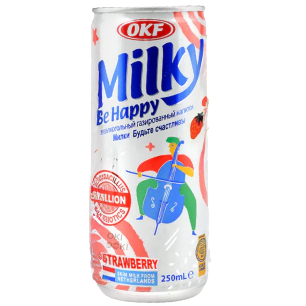 MILKY BE HAPPY Strawberry - Korean Strawberry Yoghurt Flavoured Carbonated Soft Drink 250ml OKF
