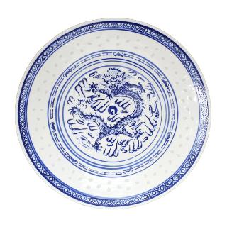 Round Plate Traditional Blue & White Porcelain Rice Pattern 23cm