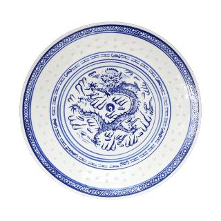 Round Plate Traditional Blue & White Porcelain Rice Pattern 20cm