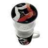 Tea Mug with Filter and Lid Black Cranes Design