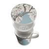 Tea Mug with Filter and Lid Cyan Almond Blossom Design