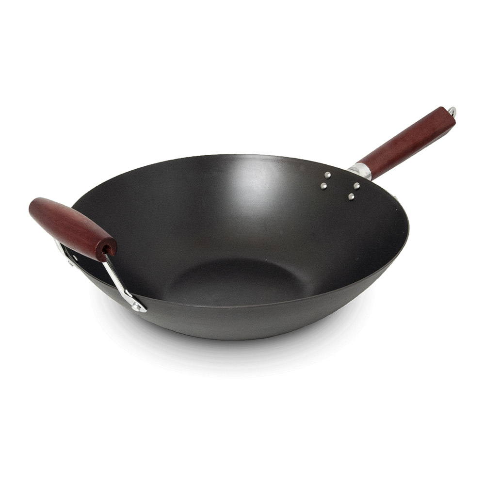 Flat Base Carbon Steel Wok with Grip 14" (35cm) for Gas Fire Stoves