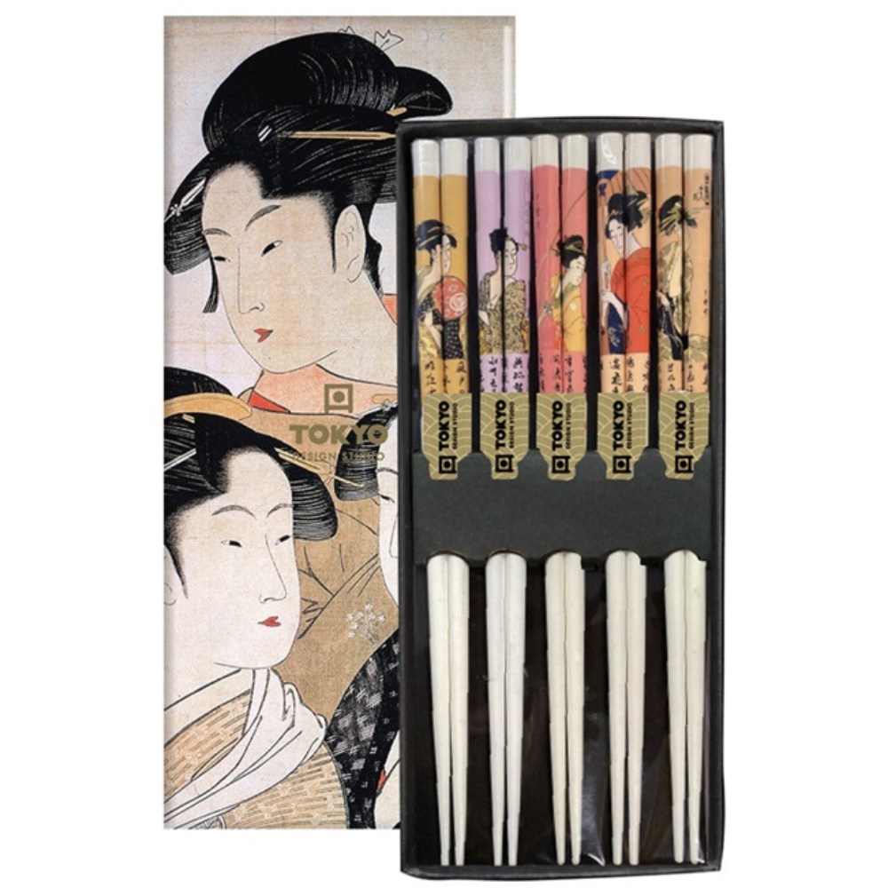 1 Ζευγάρι Ξυλάκια Chopsticks Διάφορα Σχέδια με Γκέισες TOKYO DESIGN STUDIO