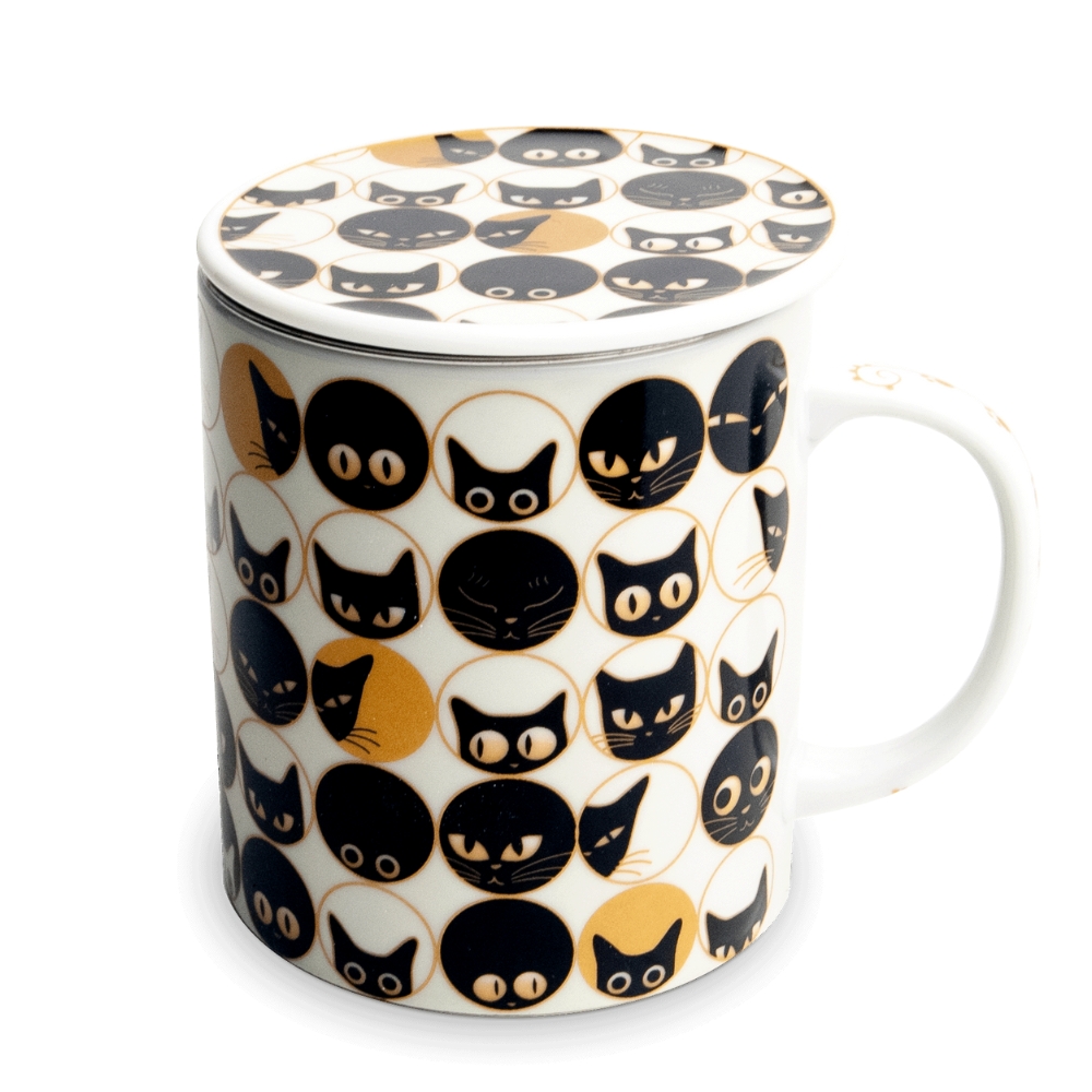 Tea Mug with Filter and Lid Cat Design  9,5x11cm 300ml