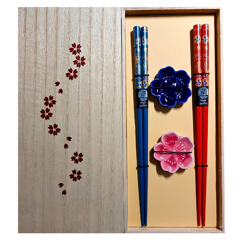 Chopsticks Set with Ceramic Flower Holder 2 pairs, JADE TEMPLE