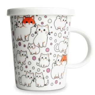 Φλιτζάνι Τσαγιού Με Φίλτρο Και Καπάκι Με Σχέδιο Λευκής Γάτας , ΚΙΝΑ