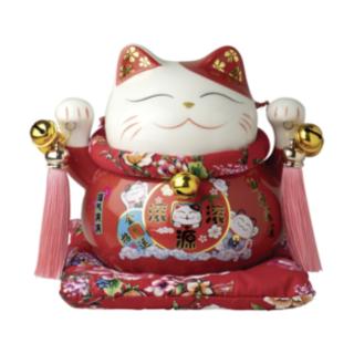 Τυχερή Γάτα Κουμπαράς Κόκκινη Maneki Neko 14cm ύψος, 15cm διάμετρος  JADE TEMPLE