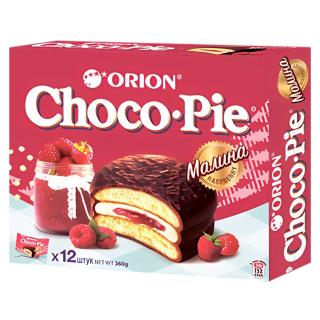 Αφράτα Κοκκάκια με επικάλυψη Γλάσο Κακάο Choco Pie με Γέμιση Σμέουρο & Κρέμα 360g (12x30g) ORION!